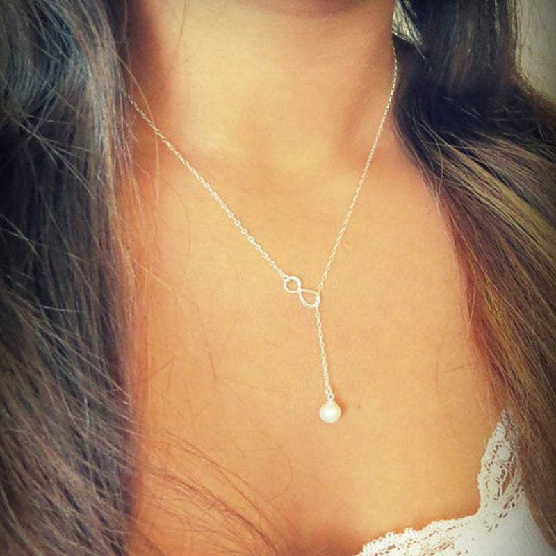 Infinity Lariat Pearl Necklace