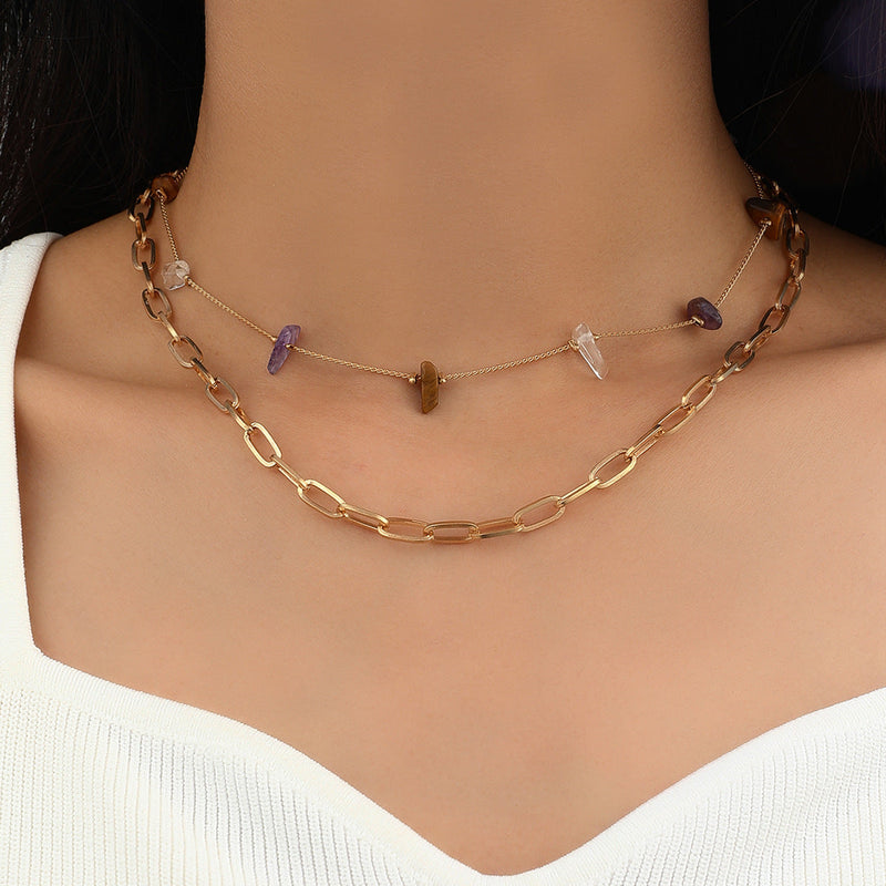 Layer Chain Necklace for Women Nature Stone