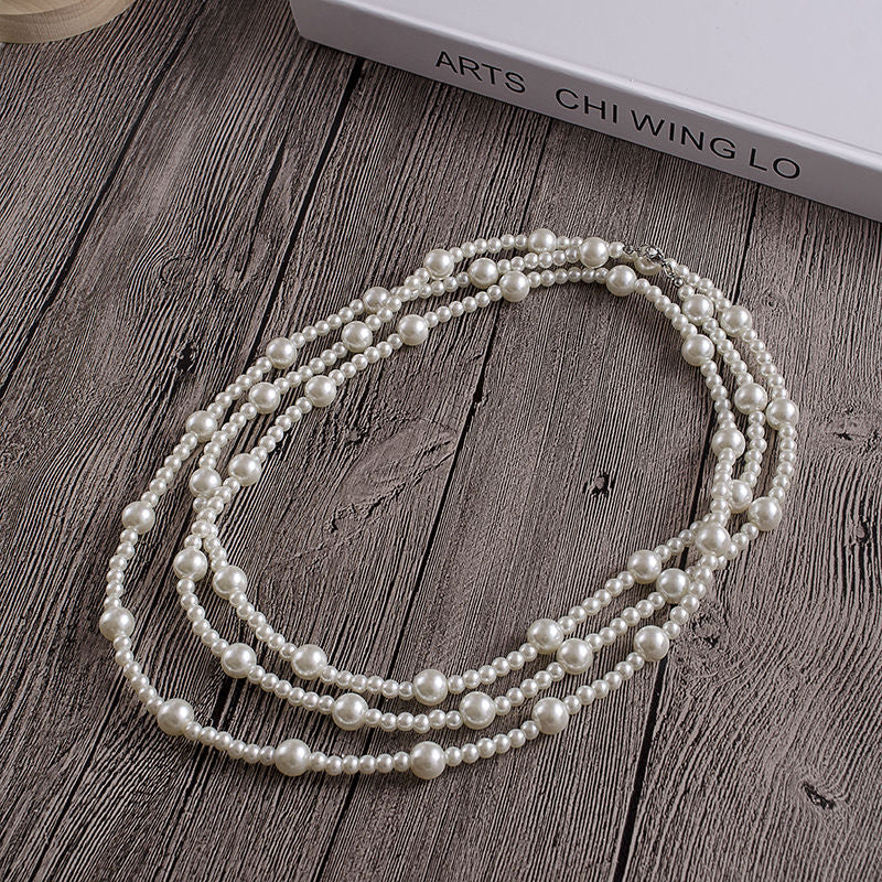 Trendy Pearl Beaded Long Sweater Necklaces