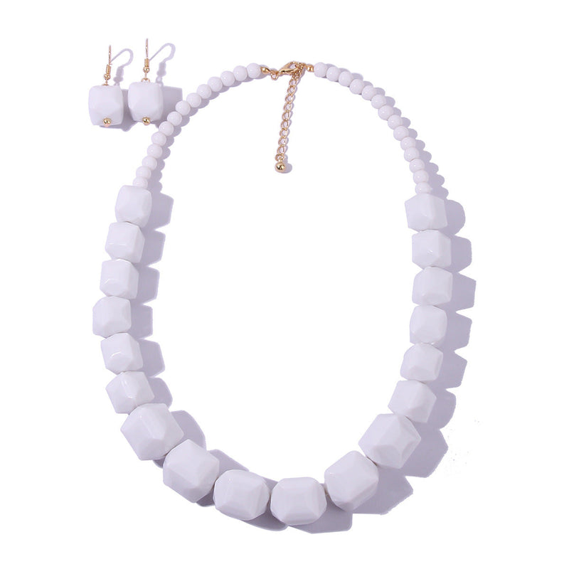 Acrylic Jewelry Set White Black Beads Necklace Earring