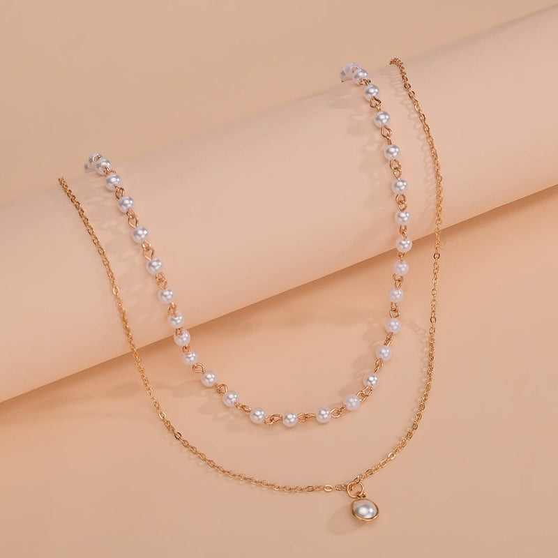 Chain Pearl Necklace for Women Baroque Metal