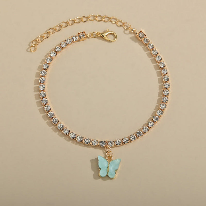 Shiny Rhinestone Chain Butterfly Ankle Jewelry