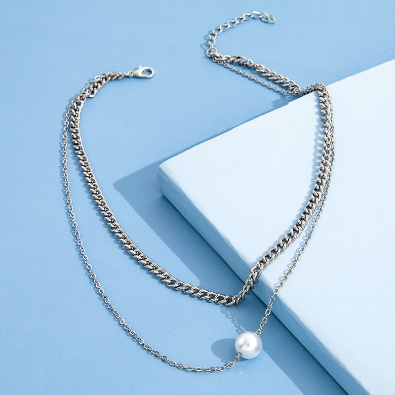 Double Layered Pearl Necklace Women Neck Chain