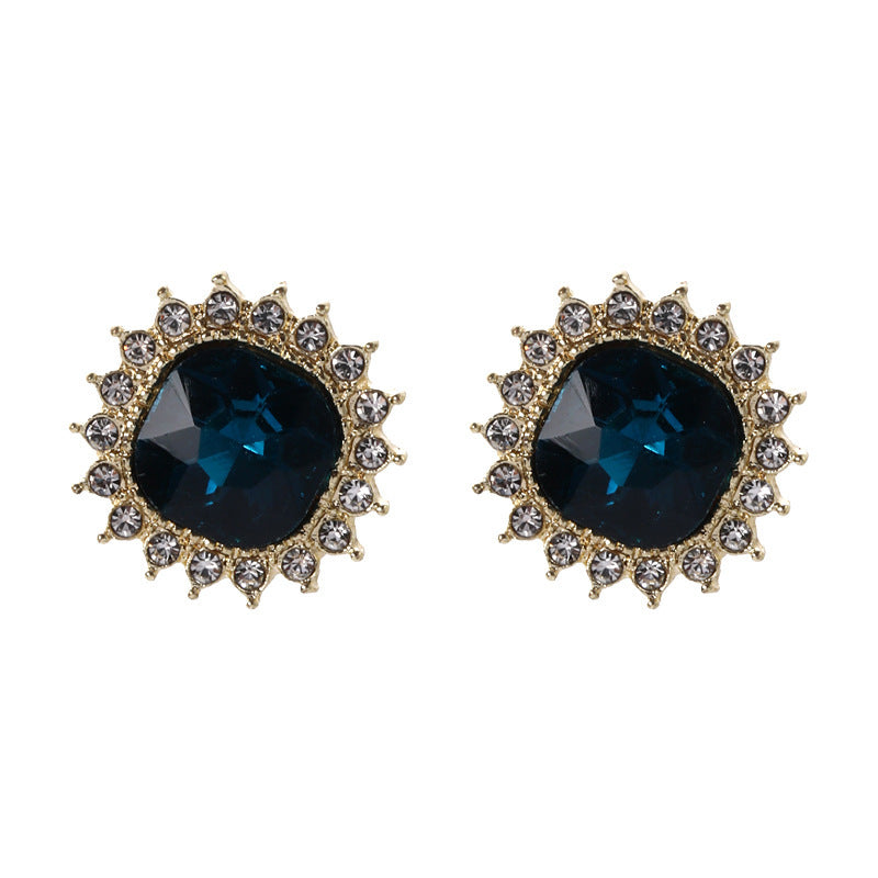 Women Crystal Blue Square Gemstone Earring
