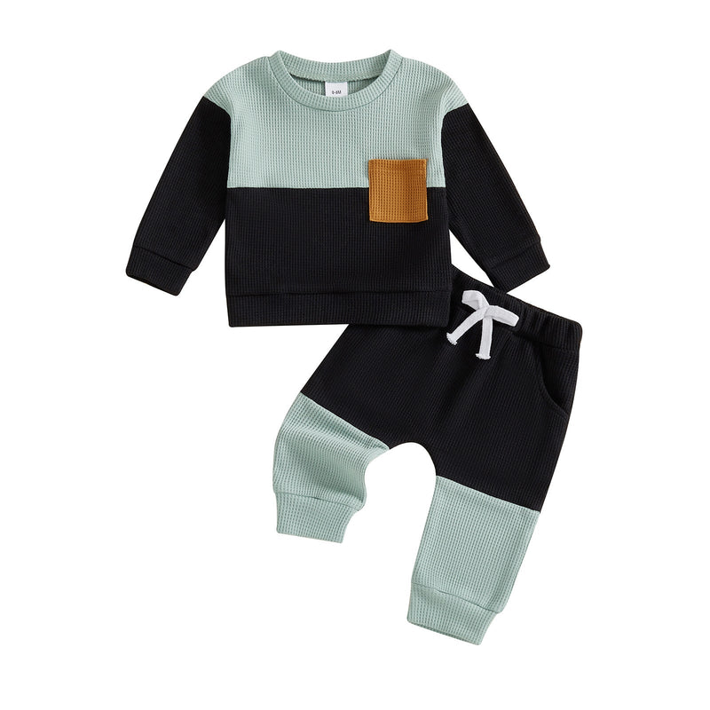 Boys' Waffle Color Matching Pocket Two-piece Set