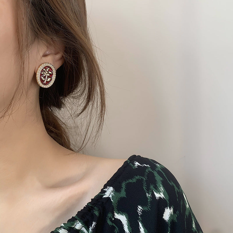 Vintage Camellia Pearl Stud Earrings