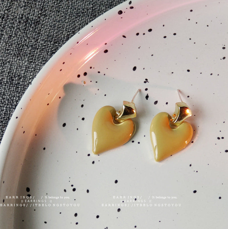 Colorful Gold Stud Heart Elegant Love Enamel Earring