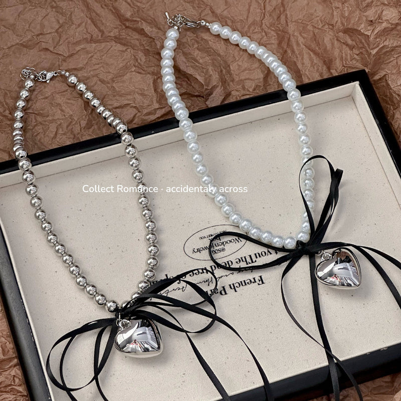 Heart Bowknot Pearl Necklaces