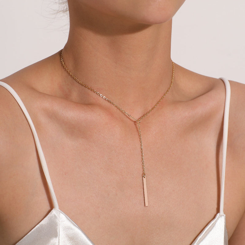Metal Chain Bar Lariat Necklace