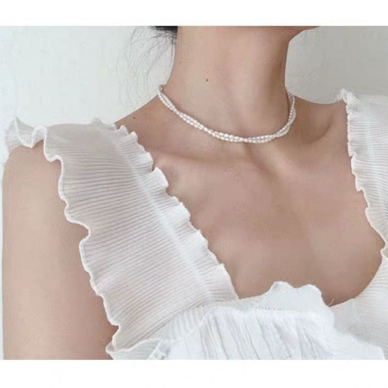 Vintage Layered Pearl Choker Necklace Double Strand Pearl Necklace