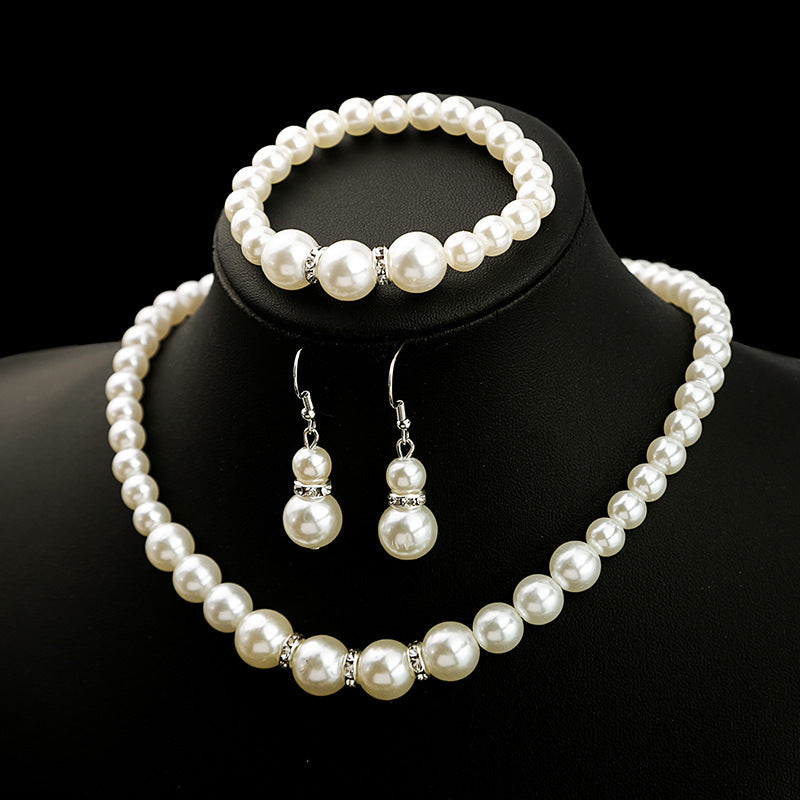 Classic Wedding Bride Jewelry Pearl Necklace Earrings Bracelet Jewelry Sets