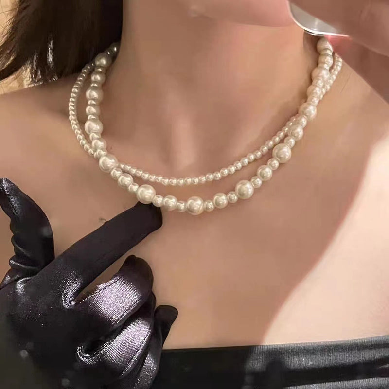 Twisted Multi-Strand Simulated Pearl Glass Bead Statement Necklace