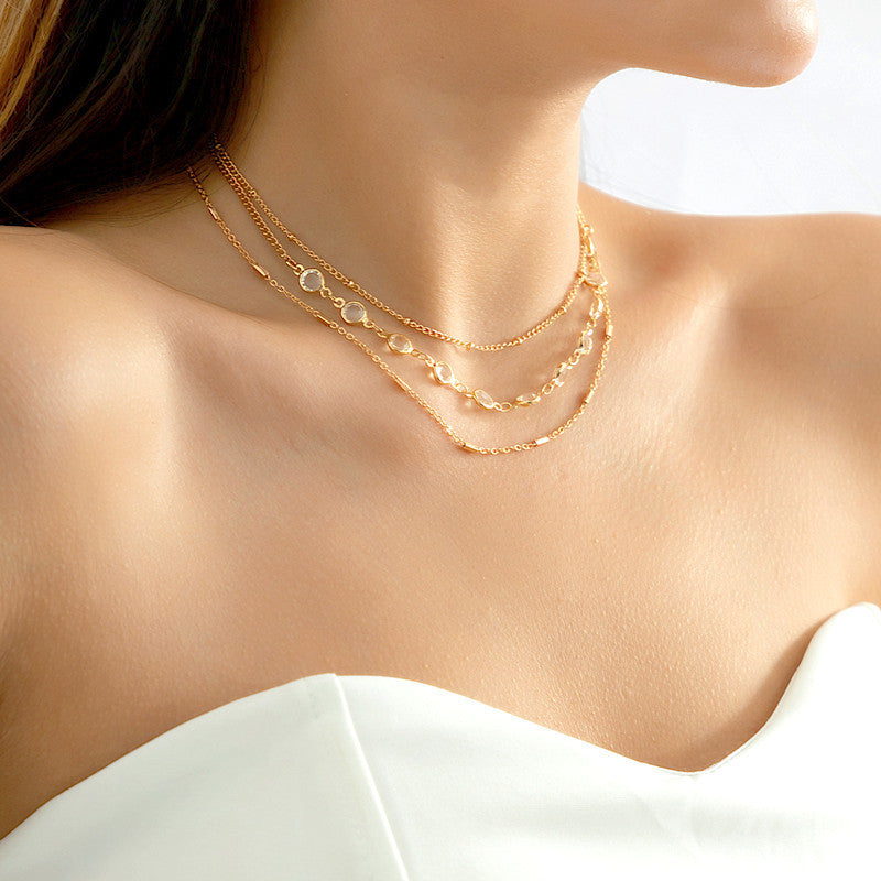 Crystal Layered Paperclip Chain Necklaces Choker