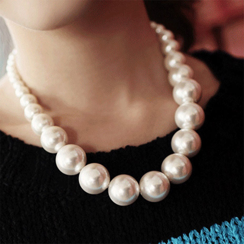 Chunky Large Simulated Pearl Choker Necklace
