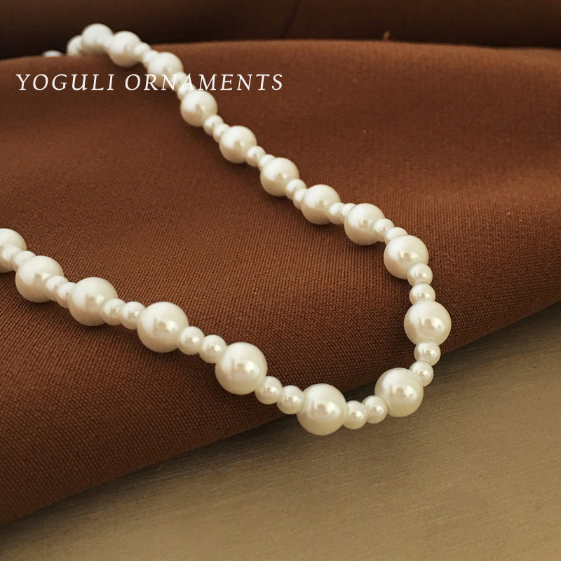 Perfect Round White Color Glass Pearl Necklace