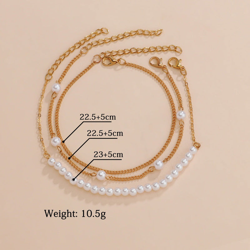 Multi Layers Women Foot Bracelet Beads Pearl Anklet Chain