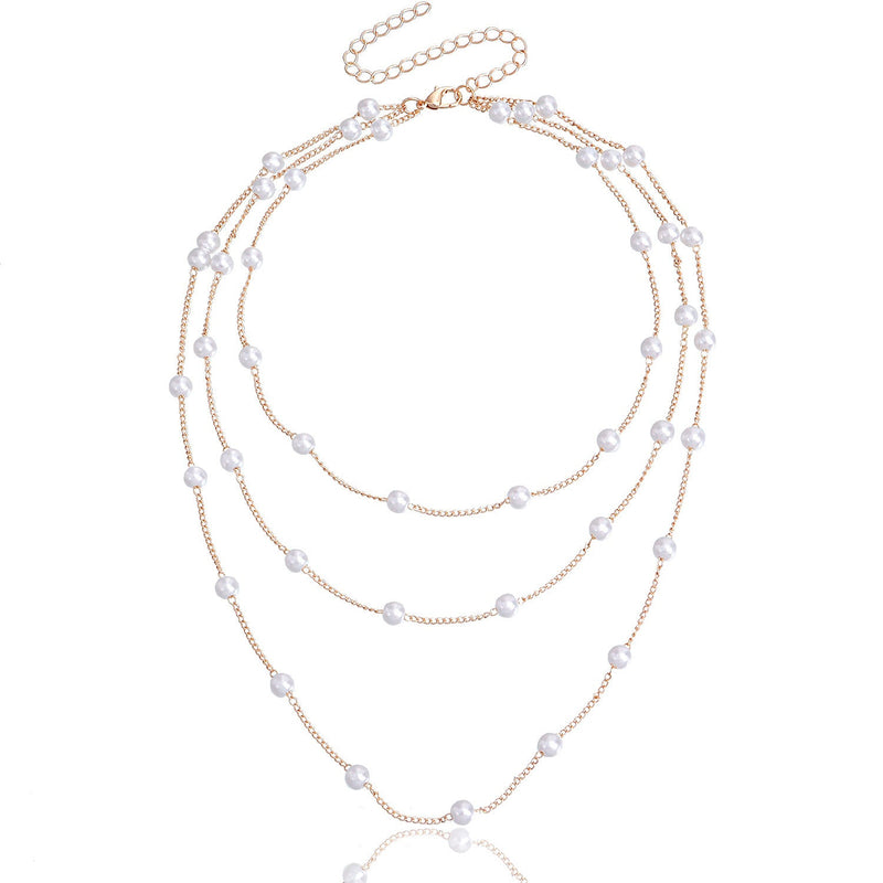 Women Layered Pearl Beads Necklace