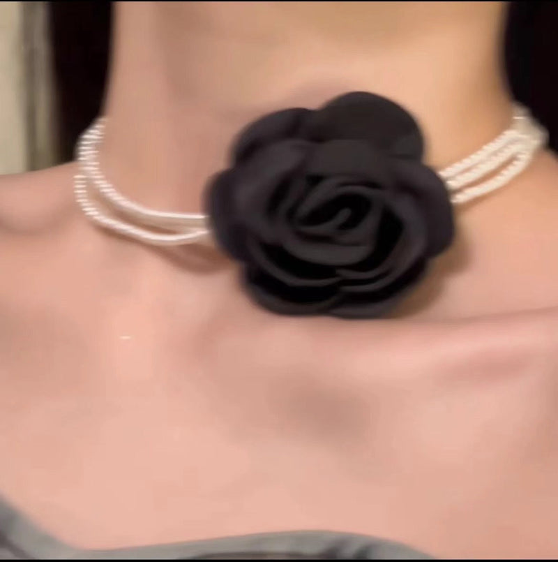 Sexy Vintage Stereo Flower Pearl Necklace Choker