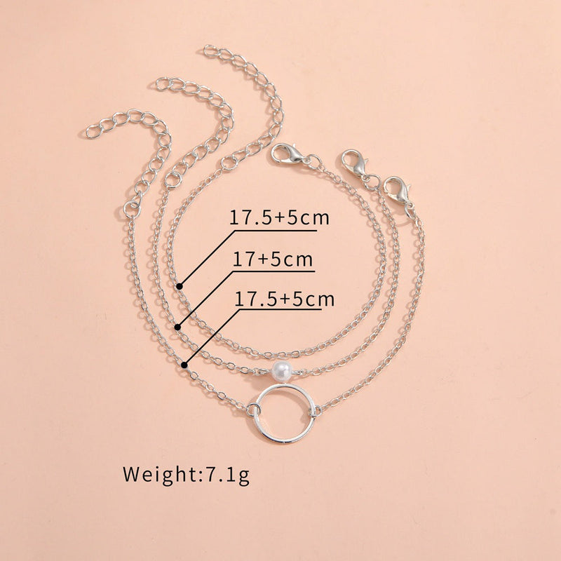 Round Charm Layered Chain Bracelet Set