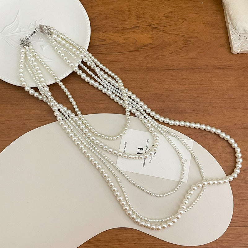 Pearl Beaded Necklace for Women Multi Long Strand Layered