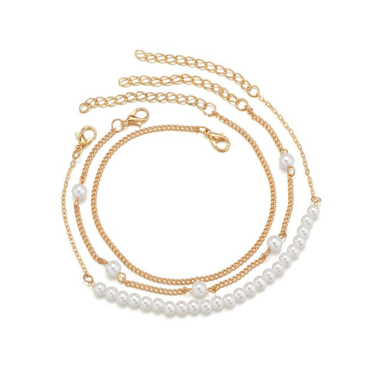 Multi Layers Women Foot Bracelet Beads Pearl Anklet Chain
