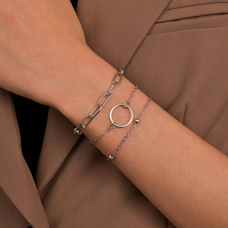 Punk Cuban Chain Charm Layered Bracelet Set