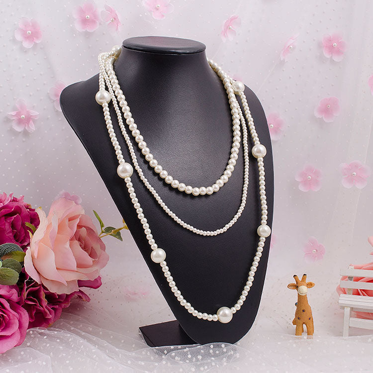 Designer Jewelry Pearl Necklace Handmade Double Layer Sweater Chain