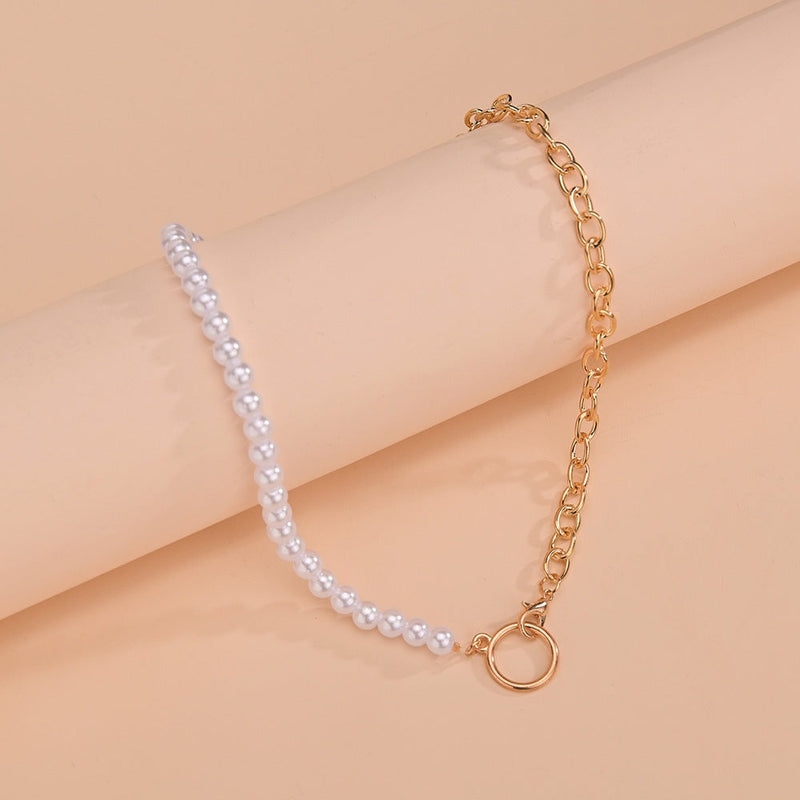 Baroque Pearl Half Pearl Half Chain Necklace