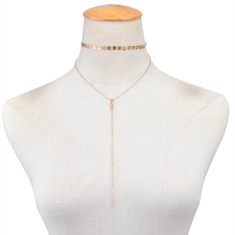 Layer Chain Long Necklace Crystal Pendant