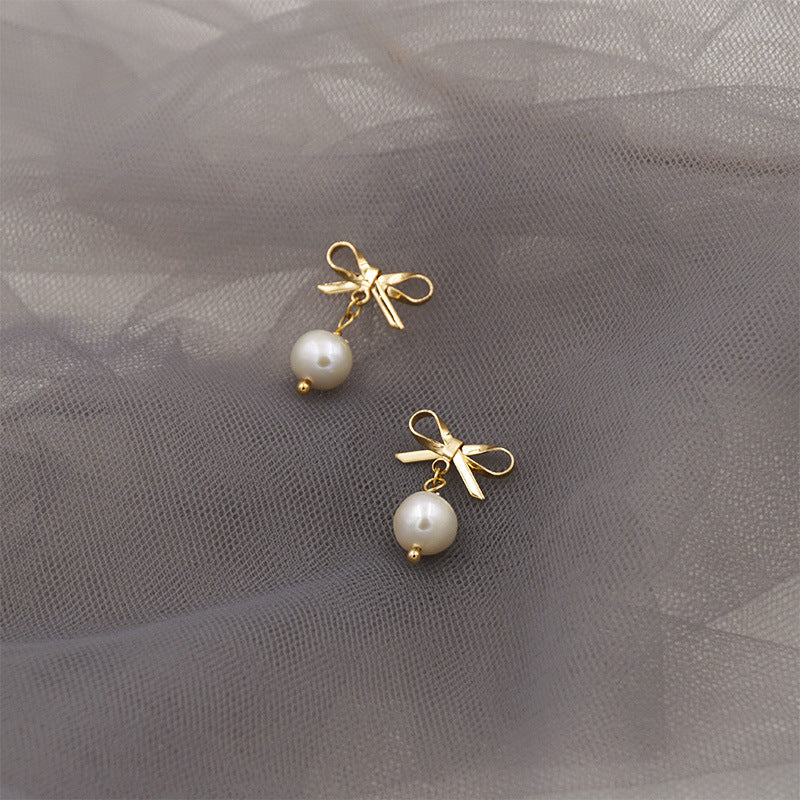 Elegant Pearl Bow Knot Earrings