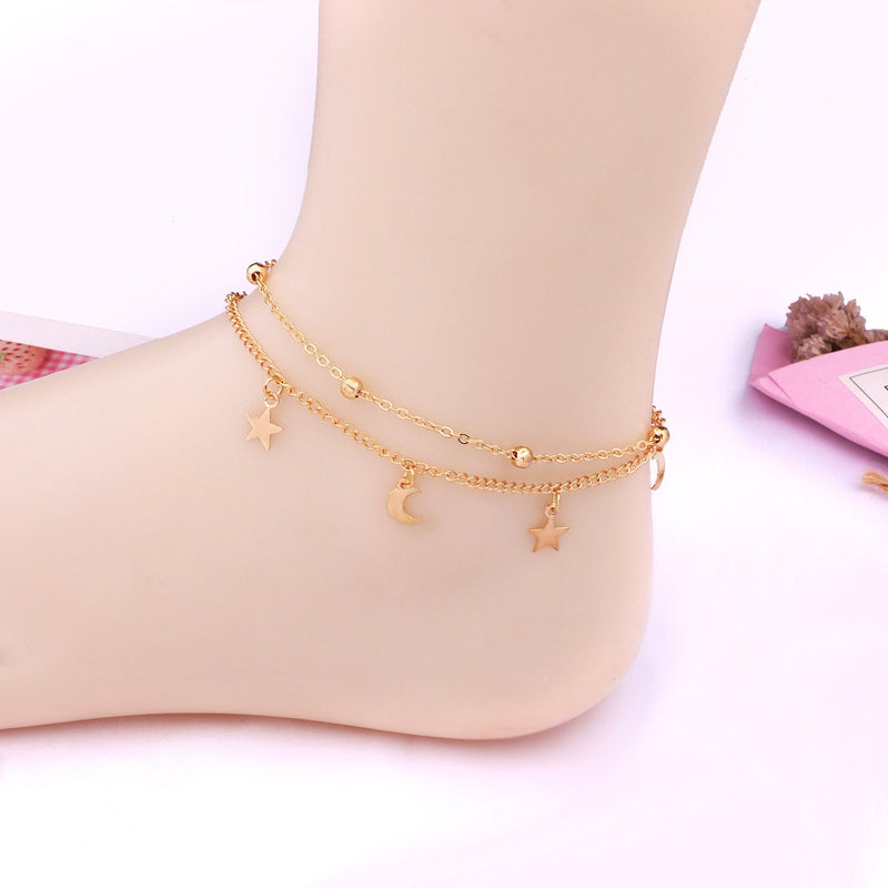 Summer Beach Sexy Double Layered Round Beads Star Feet Chain