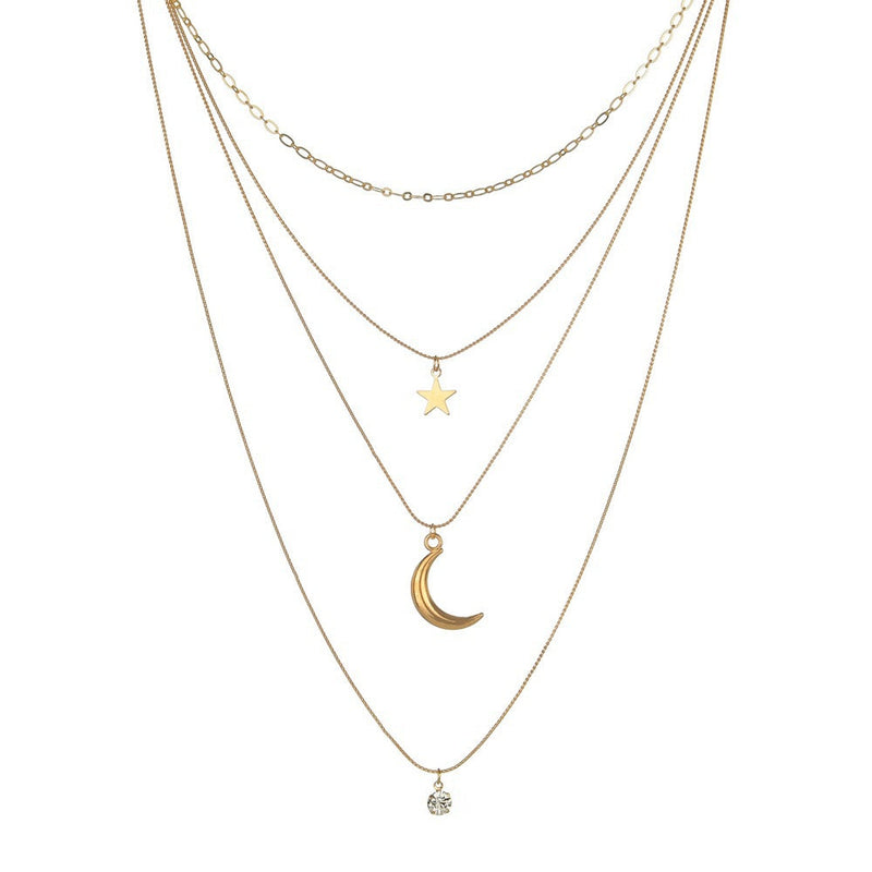 Custom Multi Layer Star Moon Pendant Gold Chain Necklace