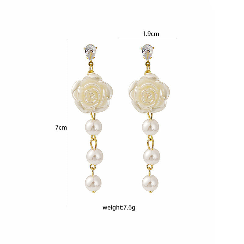Pearl Rose Flower Earrings