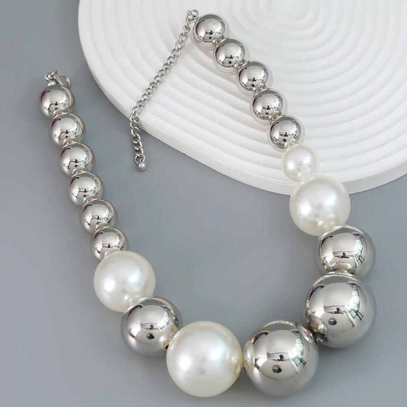 Round Beads Faux Pearl Beaded Necklace