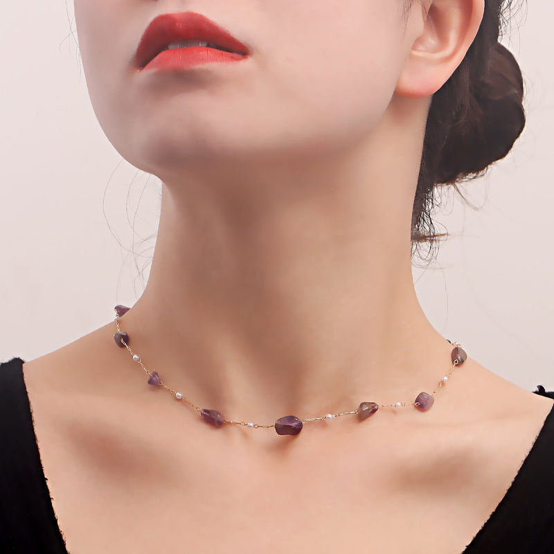 Beach Colorful Natural Irregular Stone Necklace