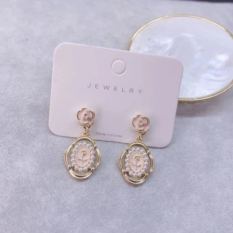 Enameled Pearl lower Beads Earrings