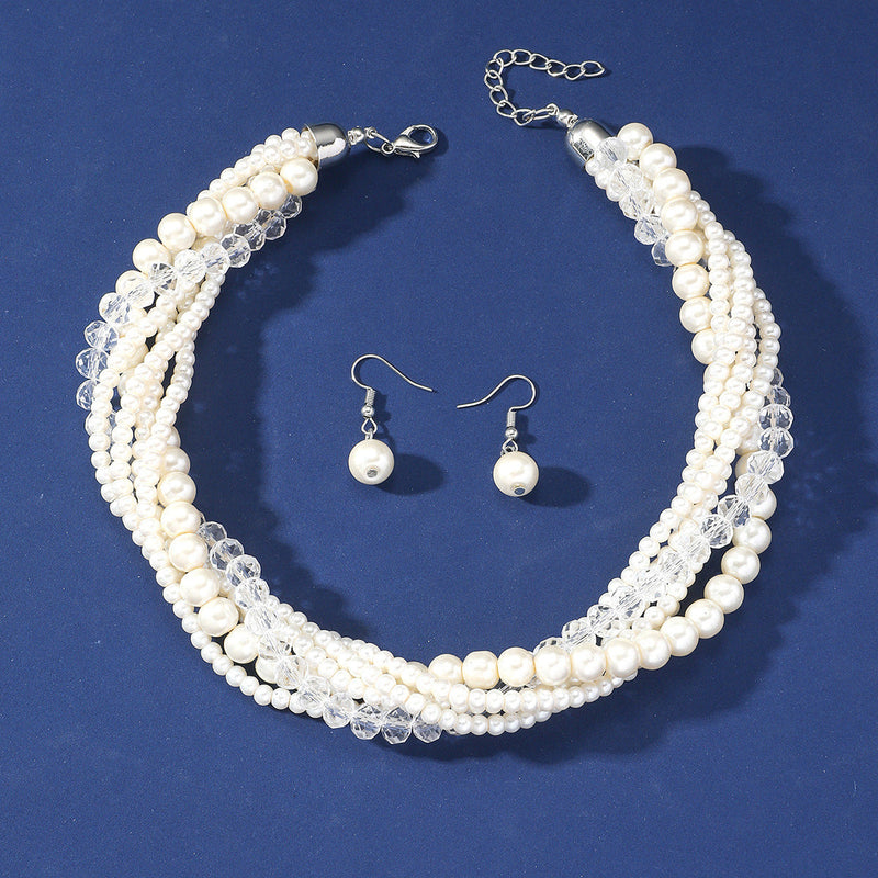 Multi Layered Pearl Crystal Beads Choker Collar Necklace