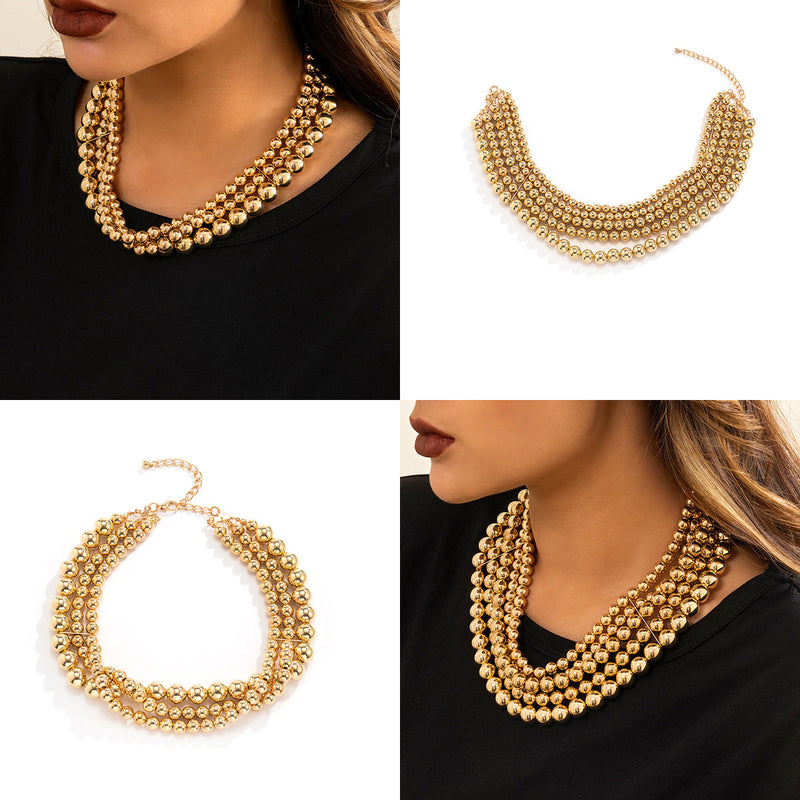 Multilayer Choker Necklace Round Plastic Resin Beads