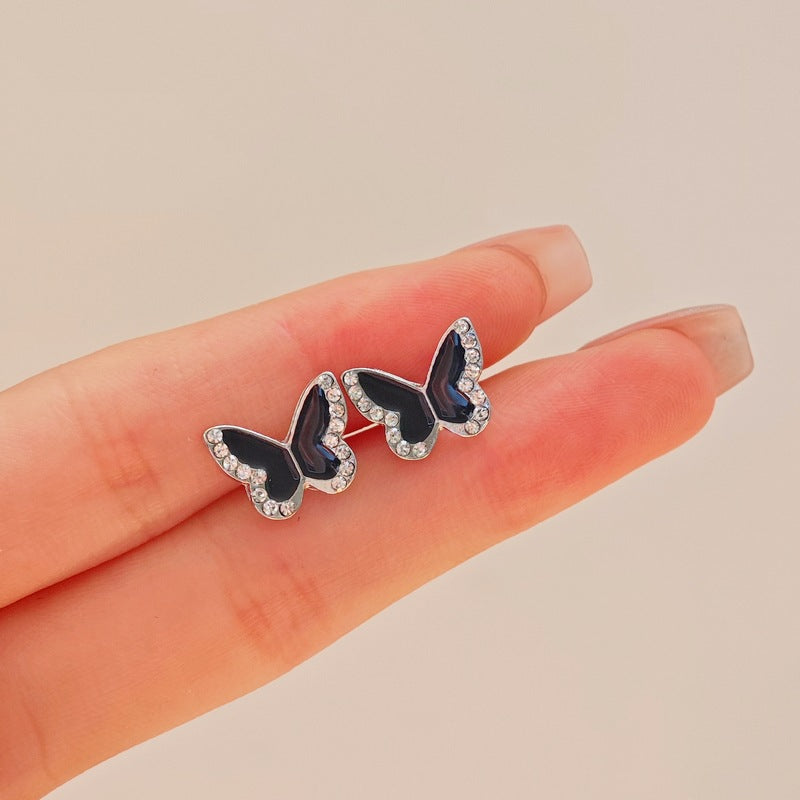 Crystal Black Butterfly Stud Earrings