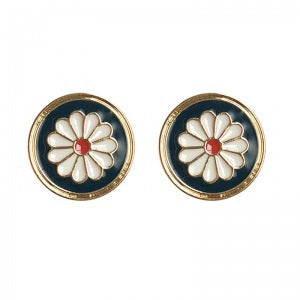 Blue Enamel Daisy Flower Stud Earrings
