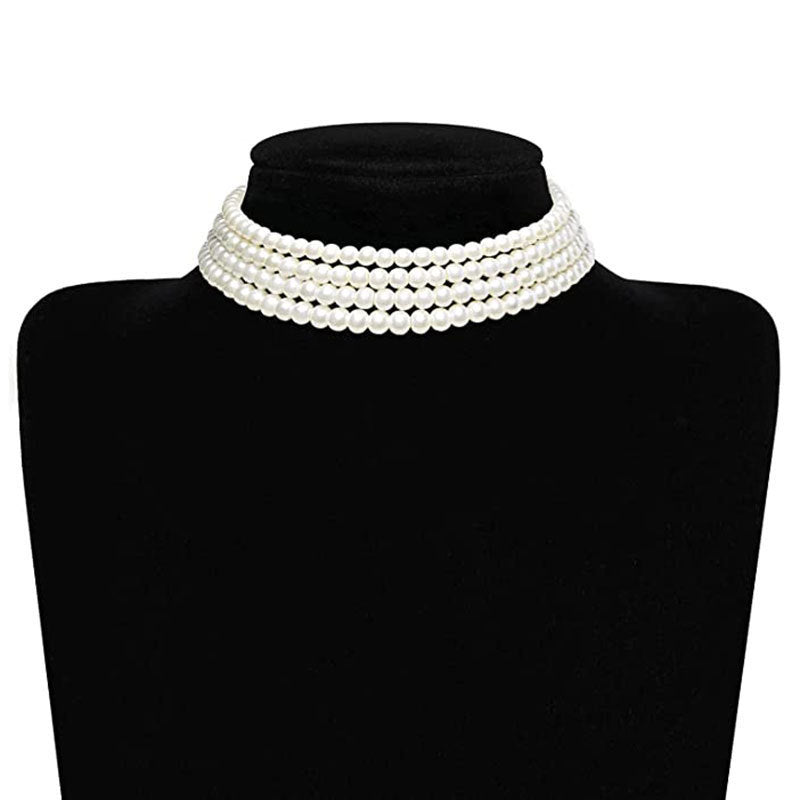 Multi Layered Pearl Neck Chain Necklace Sweater Chain Pearl Necklaces
