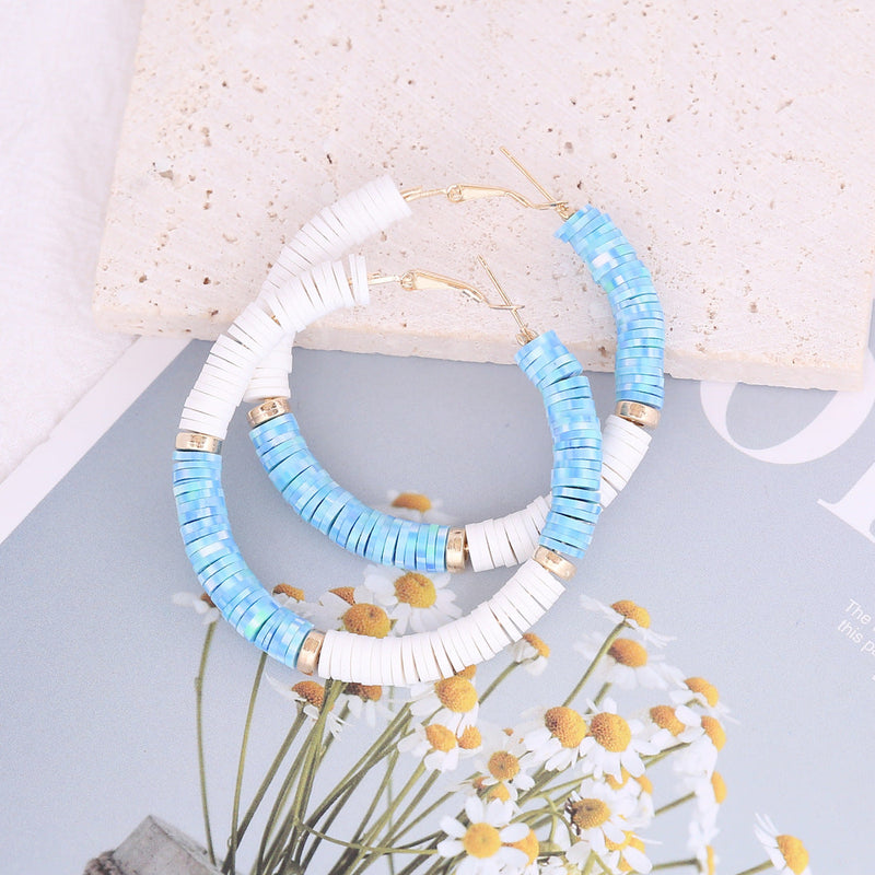 Bohemian Handmade Mix Color Plymer Clay Hoop Earrings