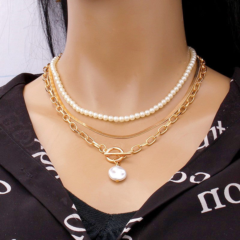 3Pcs/Set Pearl Collar Chain Necklace