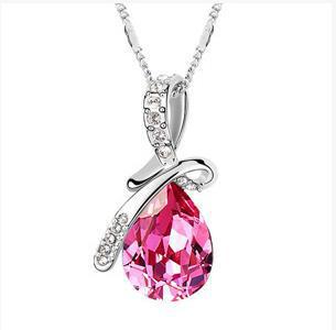 Colorful Crystal Water Drop Pendant Stone Necklace