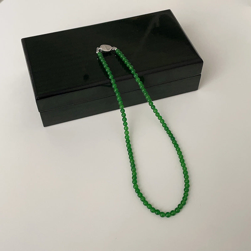 Natural Green Agate Stone Beaded Necklace