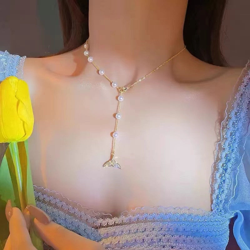 Pearl Fish Tail Necklace Mermaid Tail Necklace