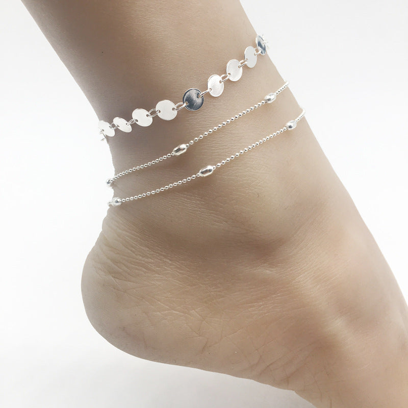 Double Layer Round Sequins Anklet Jewelry