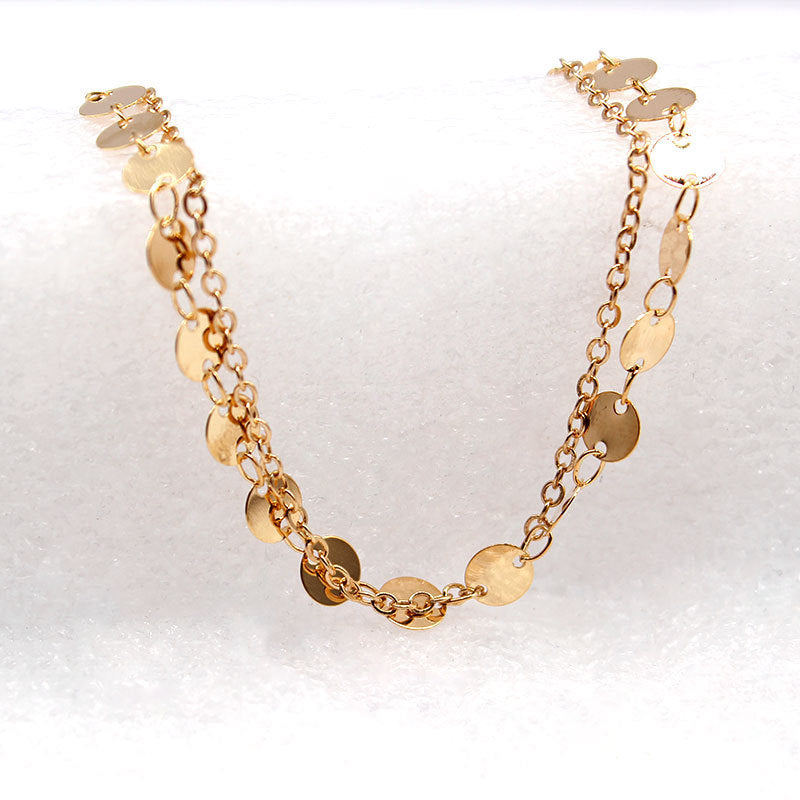 Flat Disc Beaded Double Layer Foot Bracelet