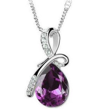 Colorful Crystal Water Drop Pendant Stone Necklace