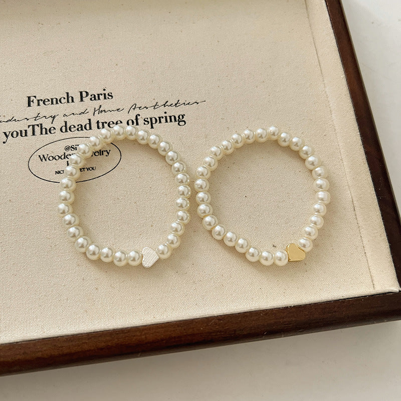 Heart Charm Pearl Beaded Bracelet